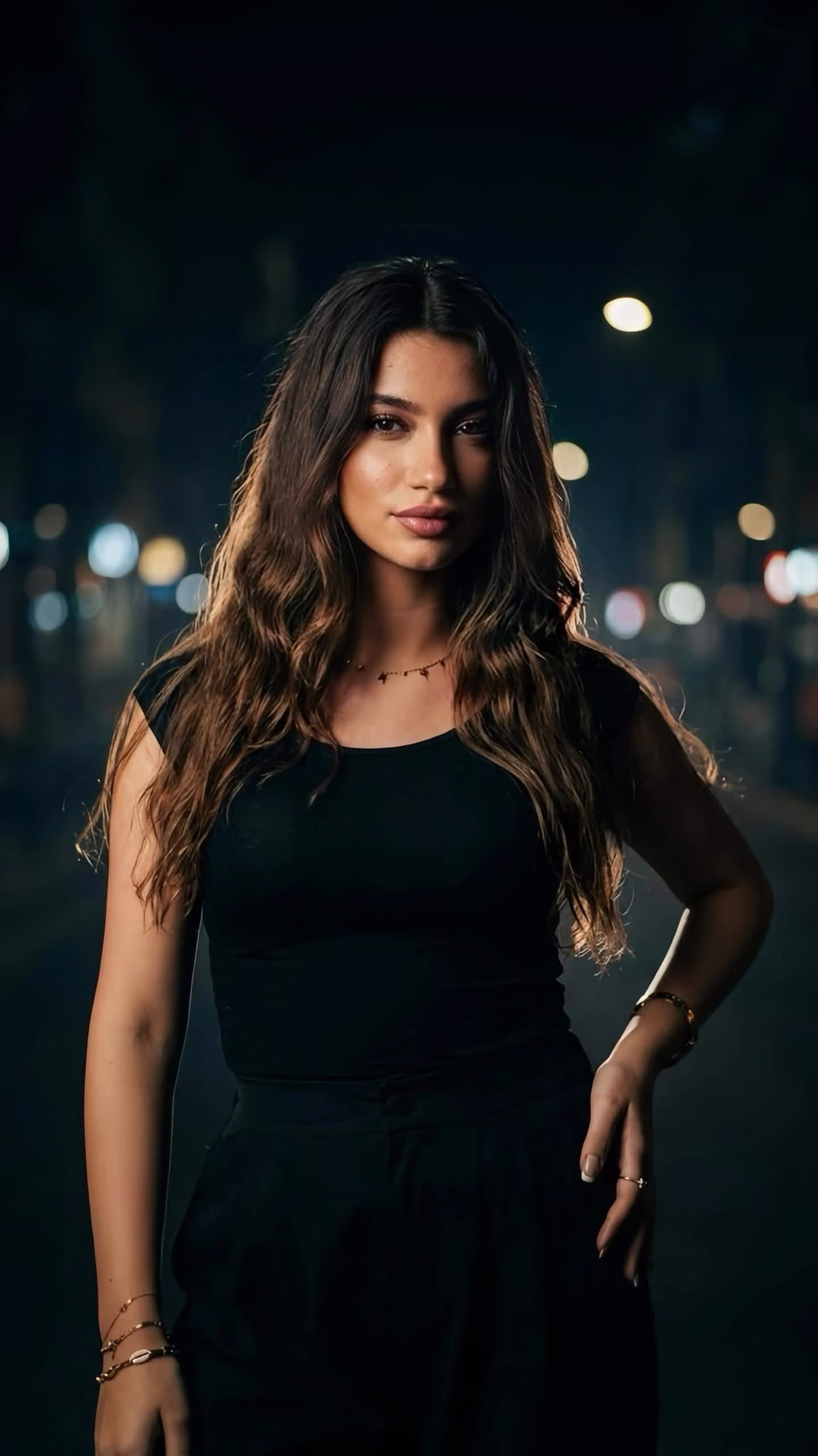Portrait of Lea Fouani in a black evening look in Beirut
